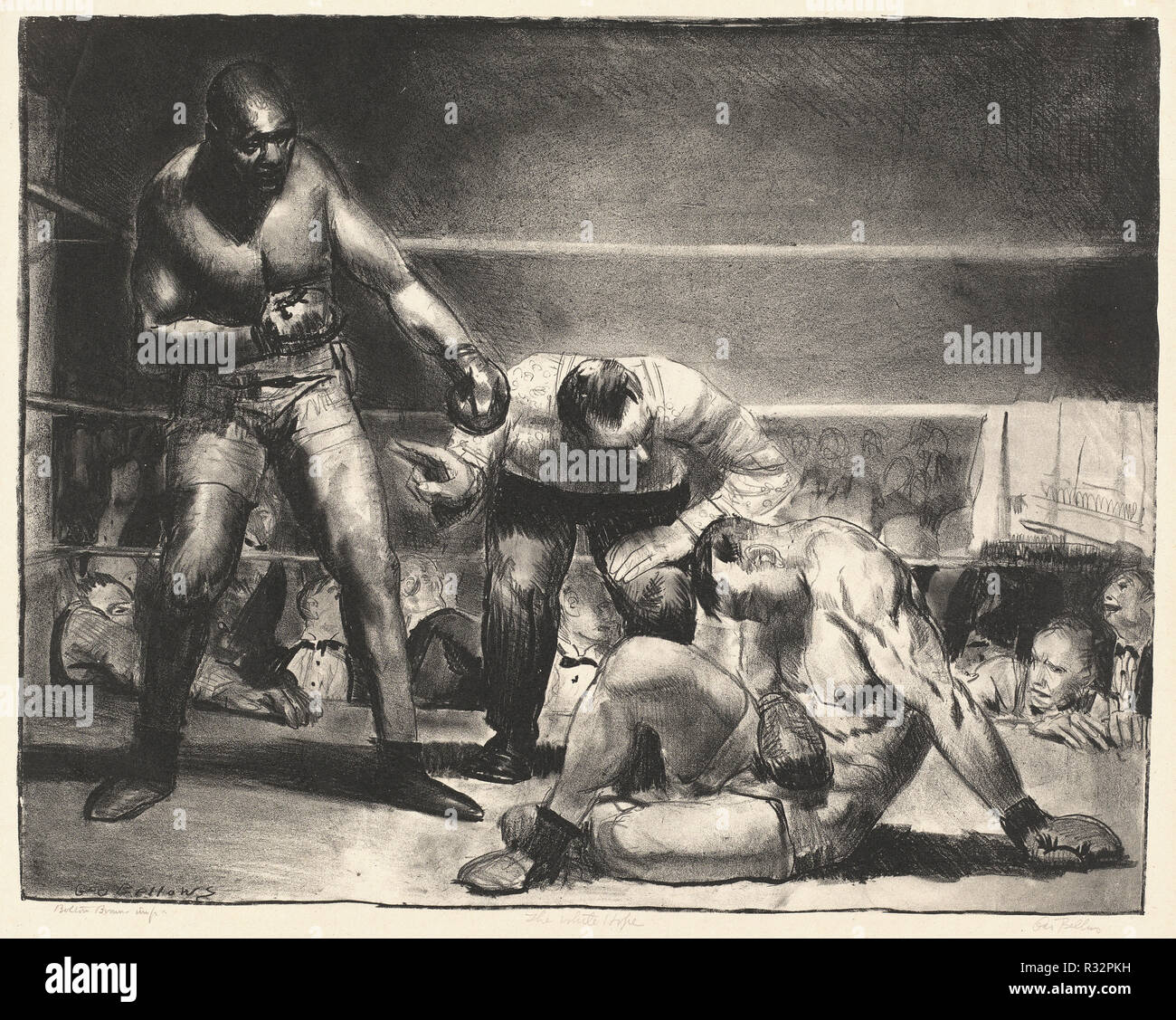 The White Hope. Dated: 1921. Dimensions: image: 36.83 × 47.63 cm (14 1/2 × 18 3/4 in.). Medium: lithograph in black. Museum: National Gallery of Art, Washington DC. Author: George Bellows. Stock Photo