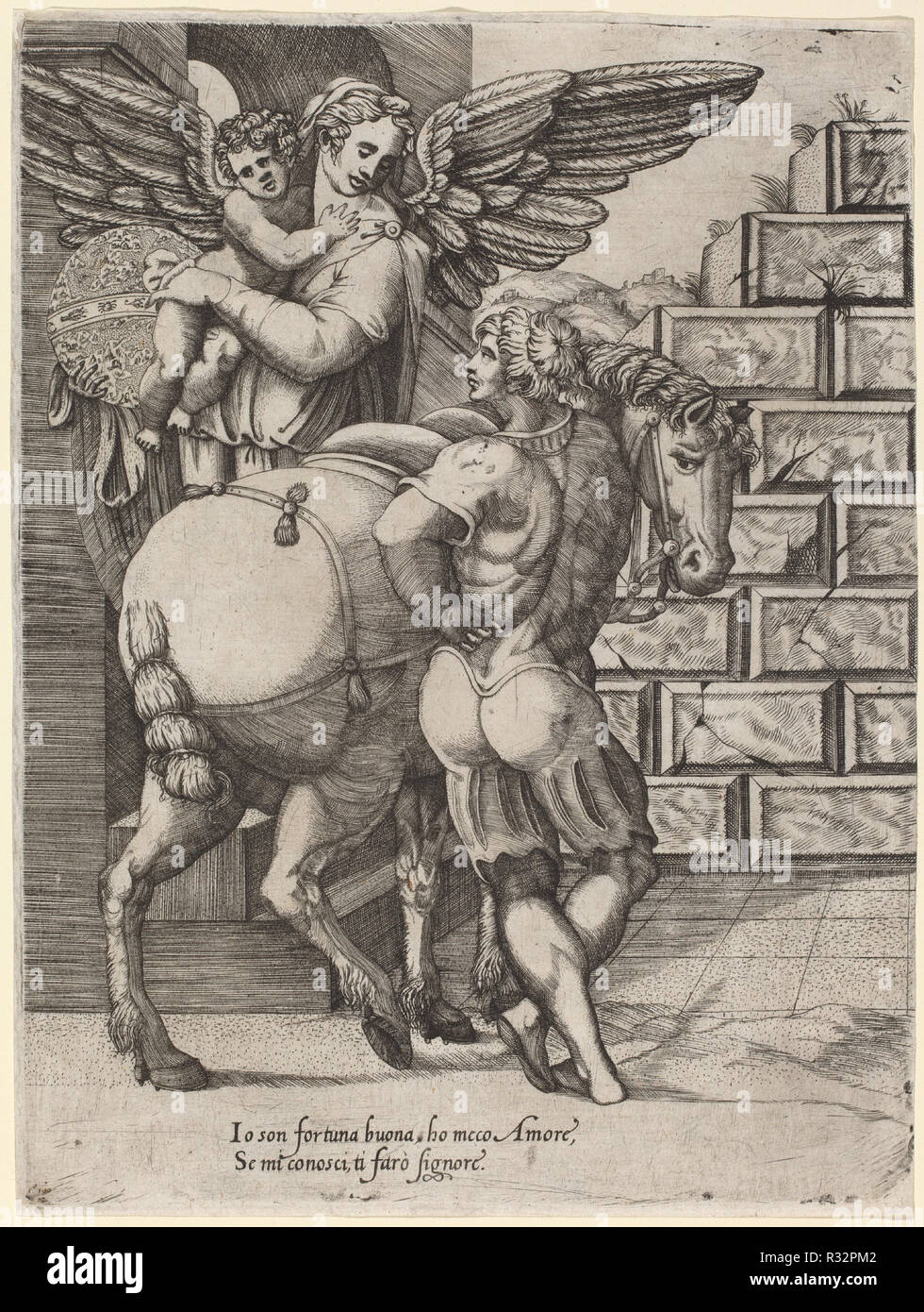 Allegory of Fortune. Medium: engraving. Museum: National Gallery of Art, Washington DC. Author: Italian 16th Century. Stock Photo