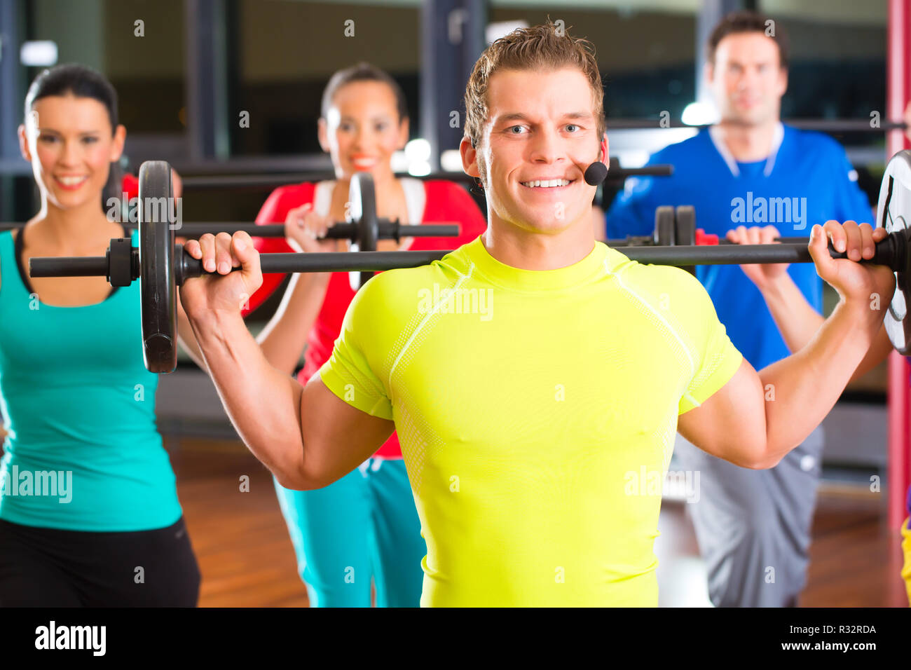 group with weight training in the gym Stock Photo Alamy