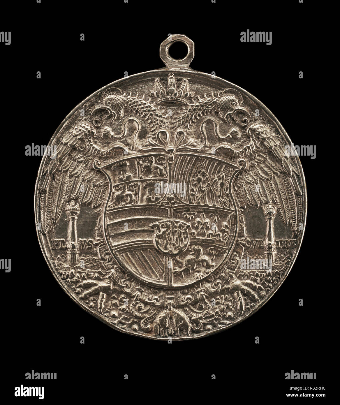 Double-headed Eagle, Charged with Shield [reverse]. Dated: 1537. Dimensions: overall (height with suspension loop): 7.16 cm (2 13/16 in.)  overall (diameter without loop): 6.38 cm (2 1/2 in.)  gross weight: 58.31 gr (0.129 lb.)  axis: 12:00. Medium: silver//With loop. Museum: National Gallery of Art, Washington DC. Author: Hans Reinhart the Elder. Stock Photo