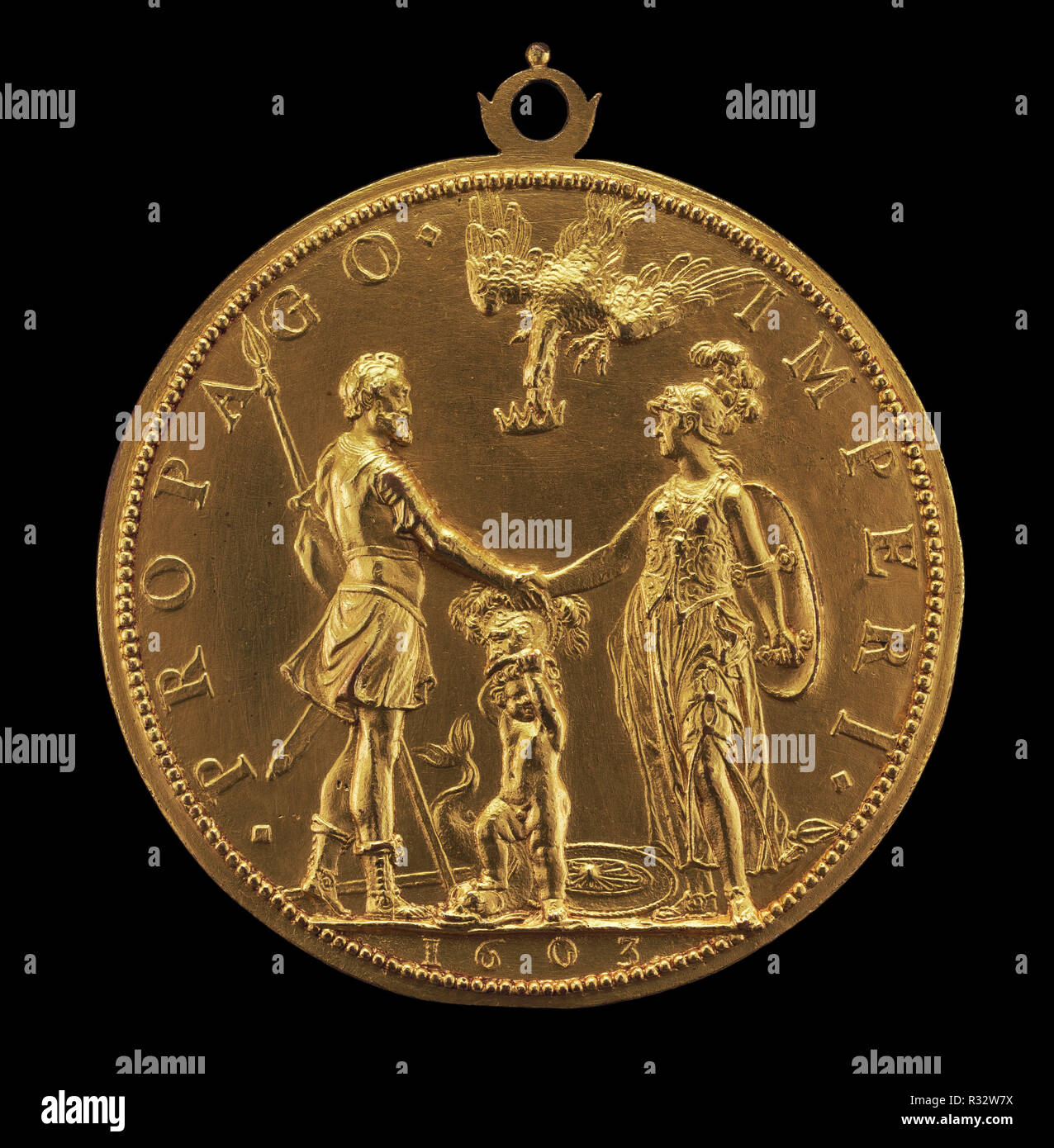 Louis Xiii As Dauphin Between Henri Iv As Mars And Marie As Pallas Athena Reverse Dated 1603 Dimensions Overall Height With Suspension Loop 7 55 Cm 3 In Overall Diameter Without Loop 6 79