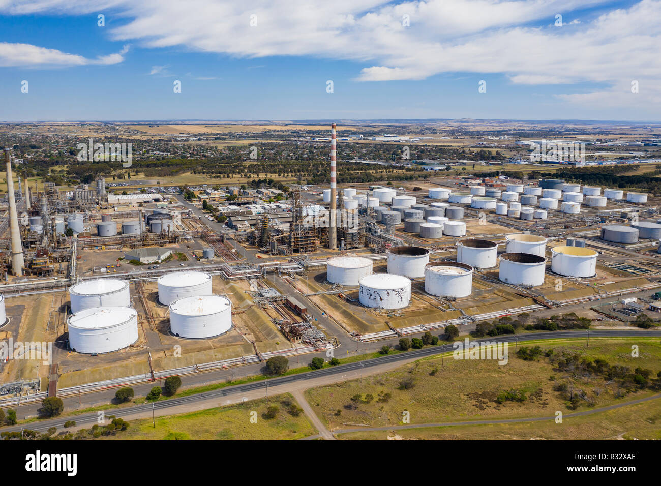 Aerial photo of an oil refinery Stock Photo