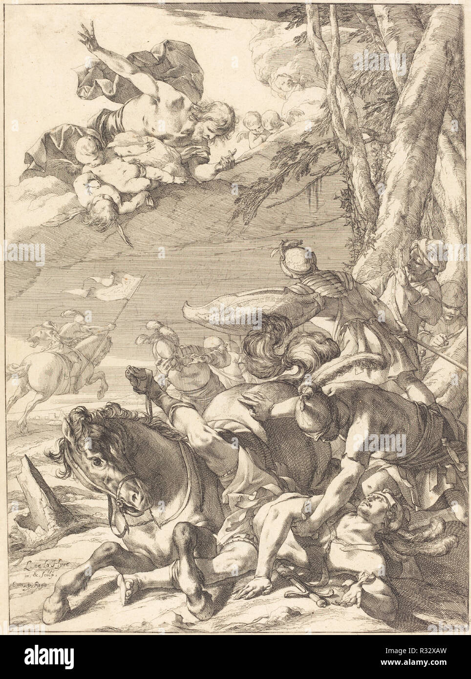 The Conversion of Saint Paul. Dated: c. 1637. Dimensions: sheet (cut to platemark): 41.2 x 30.9 cm (16 1/4 x 12 3/16 in.). Medium: etching on laid paper. Museum: National Gallery of Art, Washington DC. Author: Laurent de La Hyre. Stock Photo