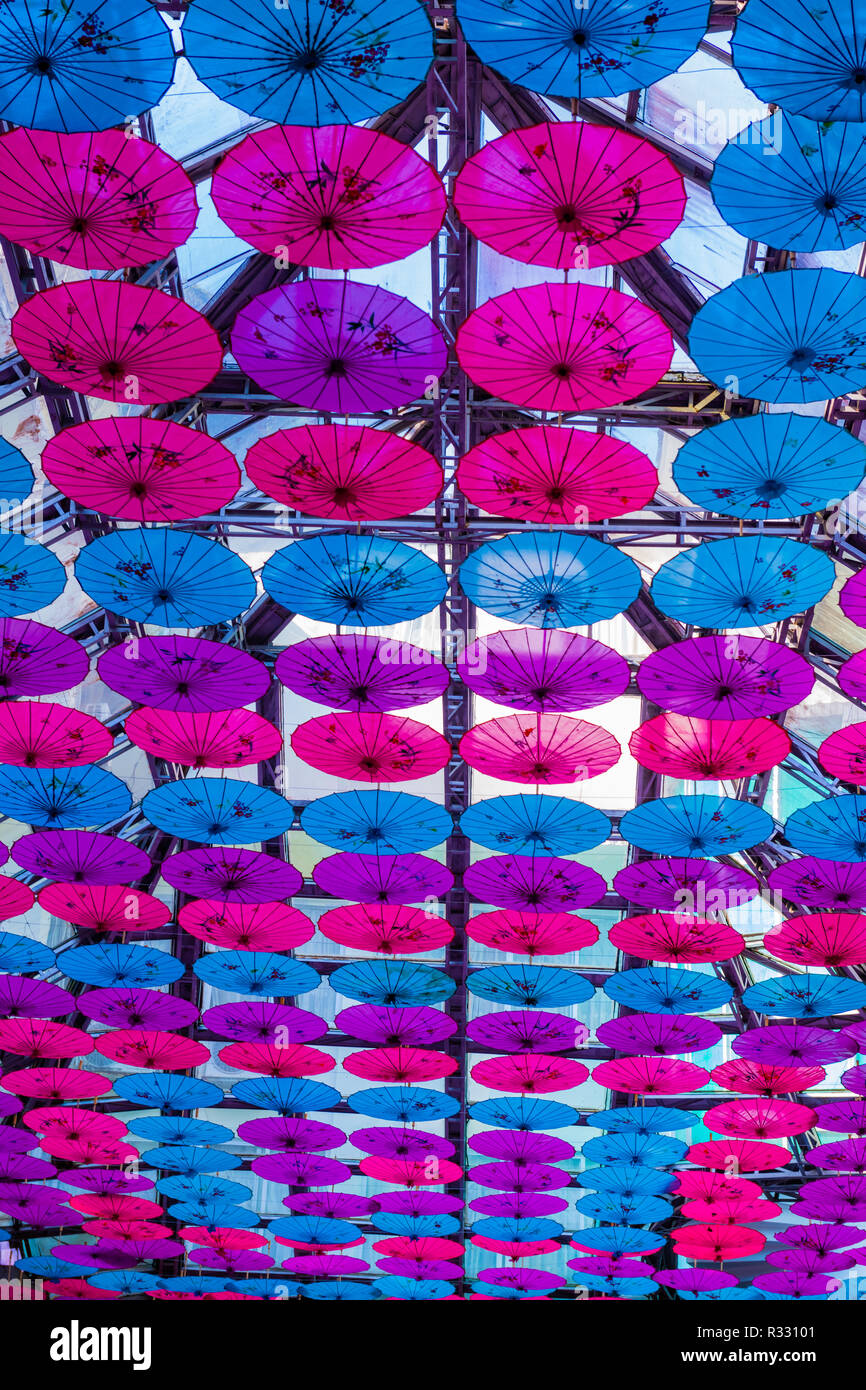 Parasol ceiling decorations Yangshuo China Stock Photo Alamy