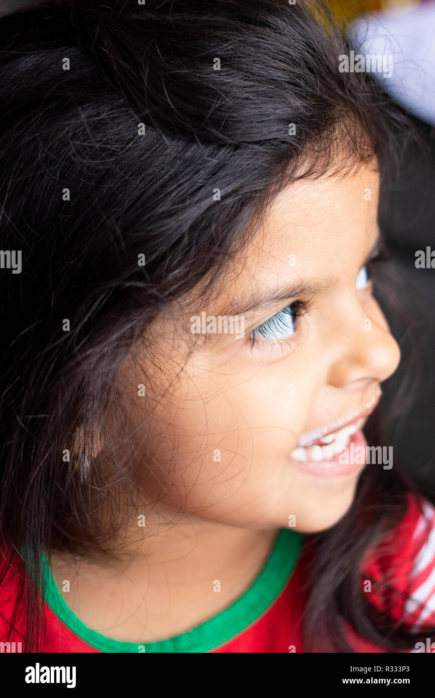 Beautiful face of girl in Christmas Stock Photo