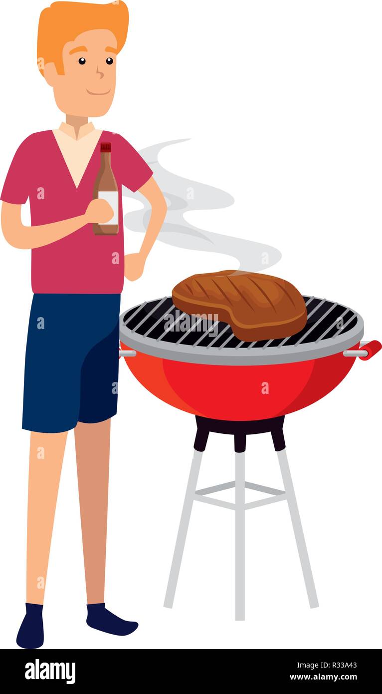man cooking in bbq grill vector illustration design Stock Vector Image &  Art - Alamy