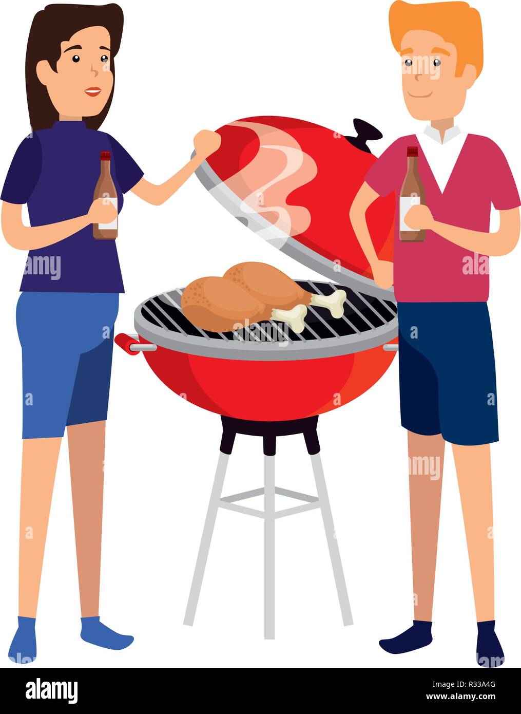 couple cooking in bbq grill vector illustration design Stock Vector Image &  Art - Alamy