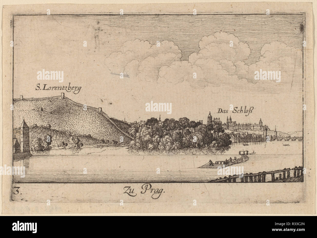 Prague. Dated: 1635. Medium: etching. Museum: National Gallery of Art, Washington DC. Author: Wenceslaus Hollar. Stock Photo