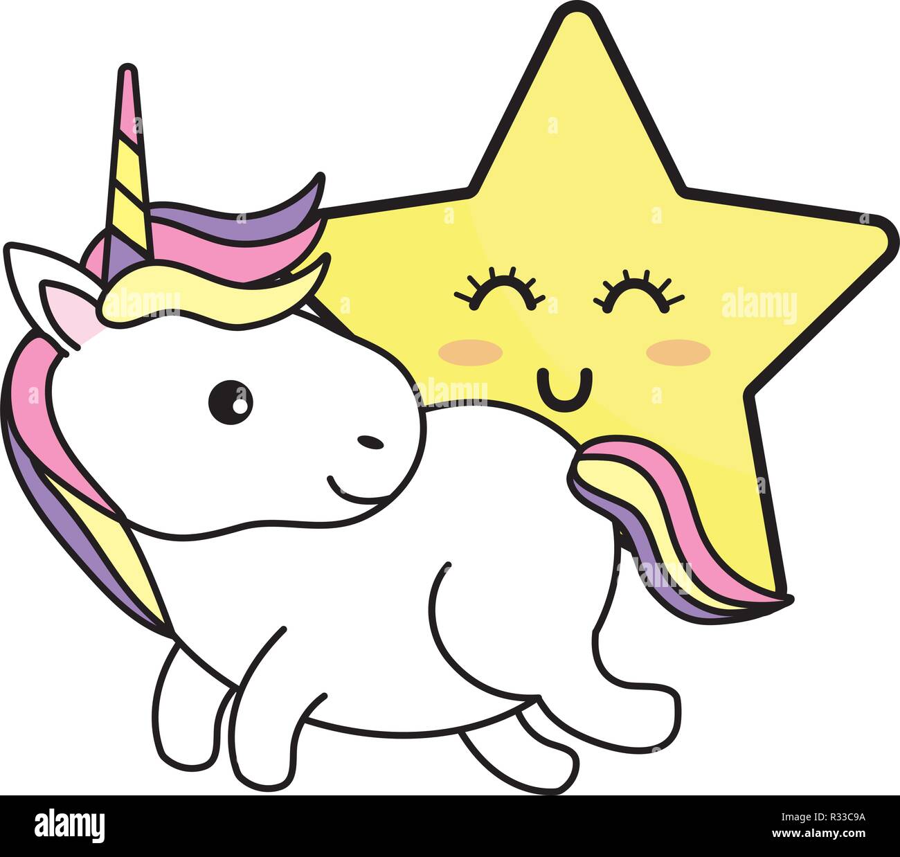 cute magic baby unicorn with cute star vector illustration graphic ...