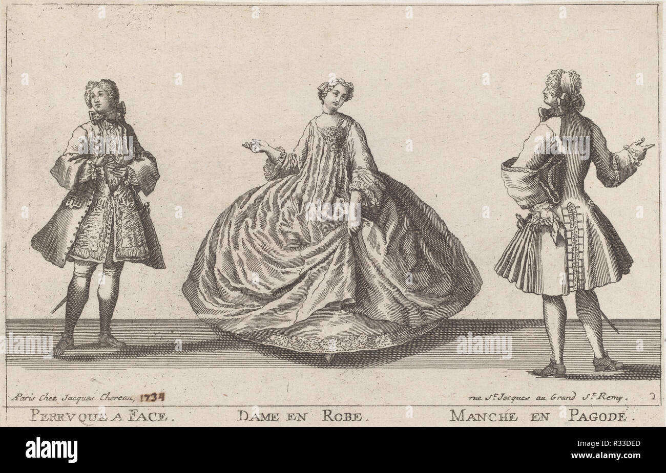 Perruque à Face/Dame en Robe/Manche en Pagode. Dated: 1720s(?). Dimensions:  plate: 16.1 x 25 cm (6 5/16 x 9 13/16 in.) sheet: 23.5 x 33.6 cm (9 1/4 x  13 1/4 in.).