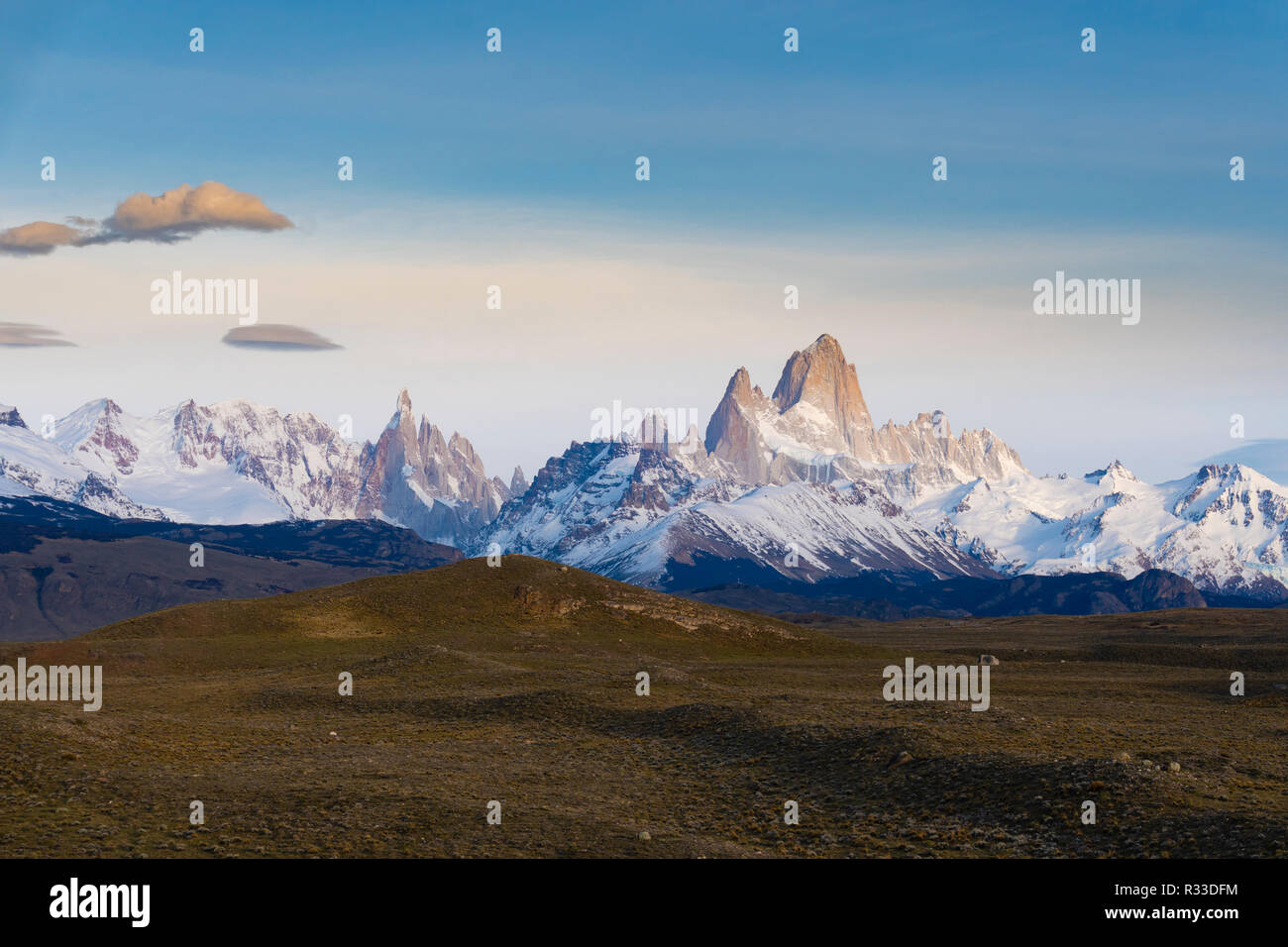 View of Monte Fitz Roy and Cerro Torre in Argentina Stock Photo