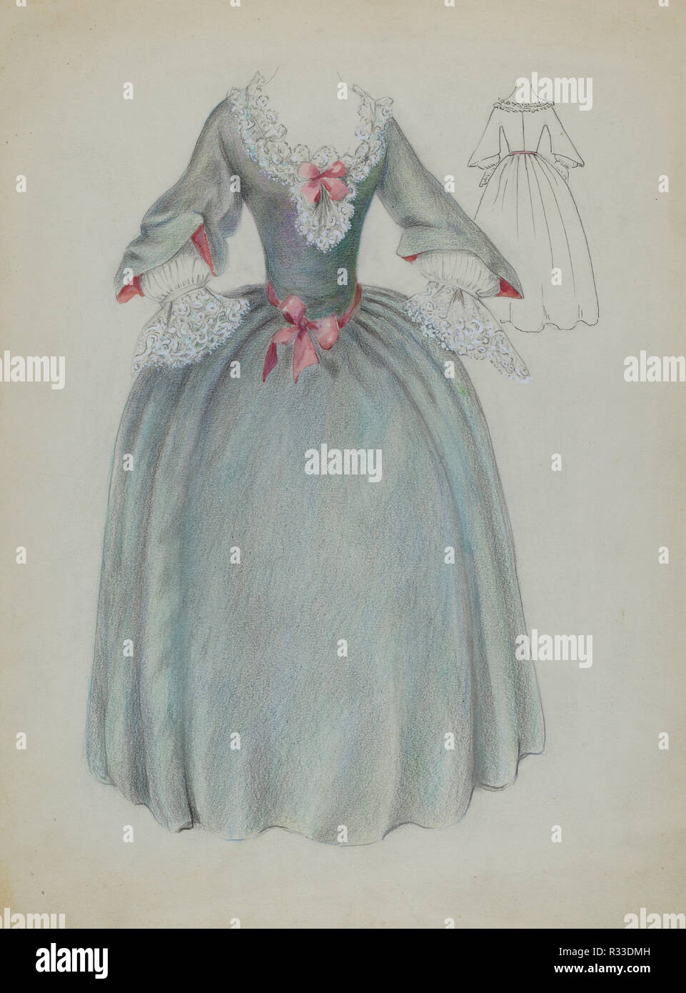 Dress. Dated: c. 1936. Dimensions: overall: 30.6 x 23 cm (12 1/16 x 9 1/16 in.). Medium: graphite, colored pencil, pen and ink, and gouacheon paper. Museum: National Gallery of Art, Washington DC. Author: Jessie M. Benge. Stock Photo
