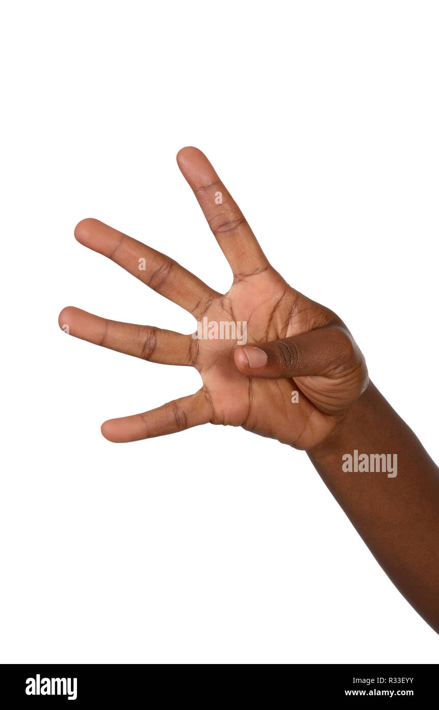 hand showing four fingers Stock Photo