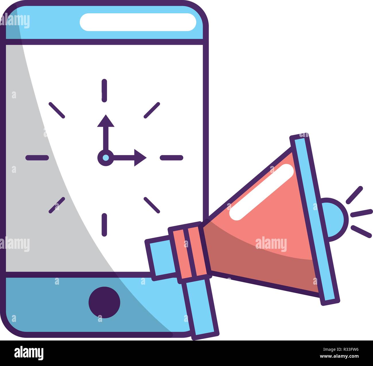 ecommerce online shopping smartphone with clock and megaphone cartoon ...