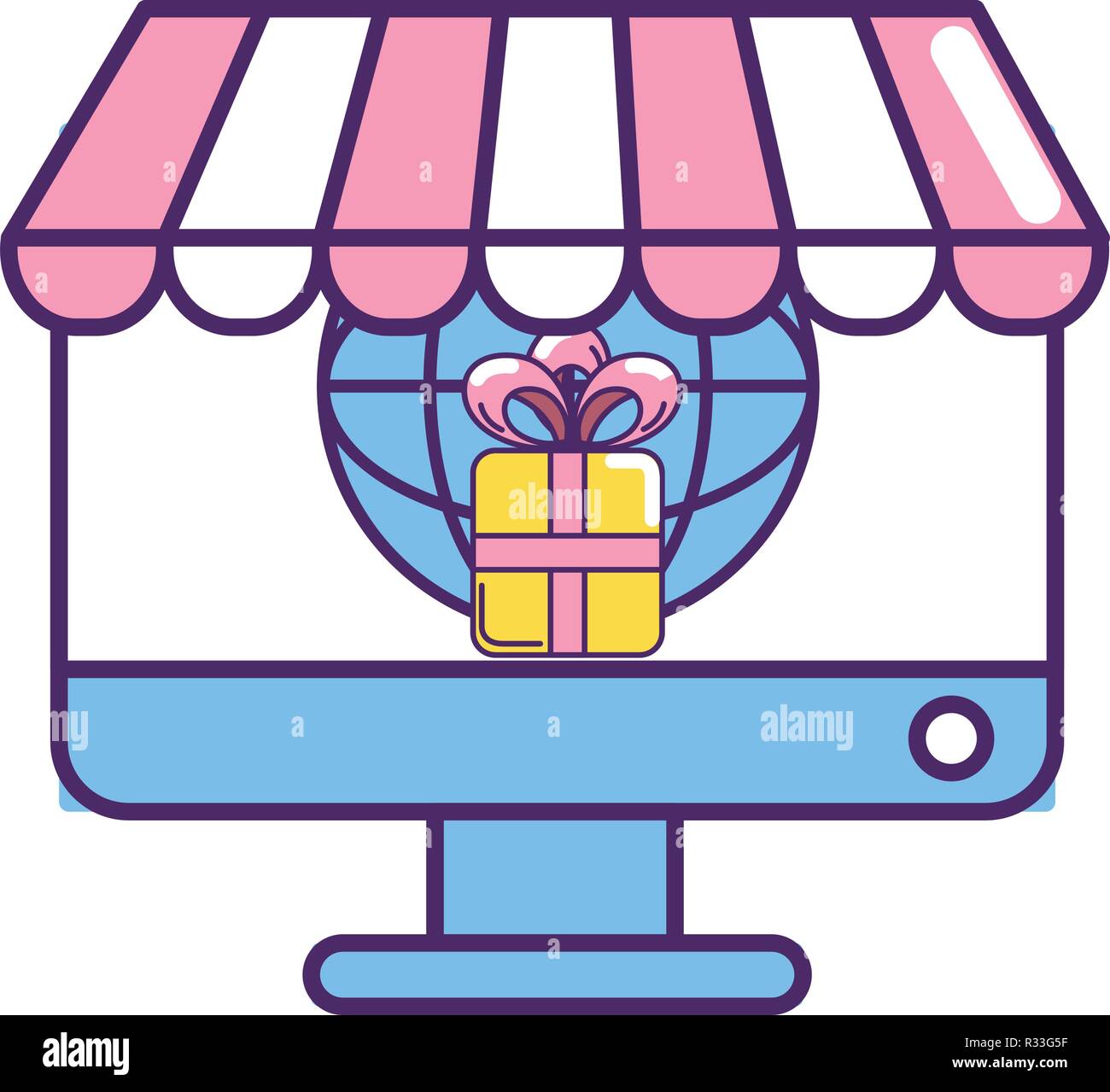 ecommerce online store in computer screen with gift and web icon ...