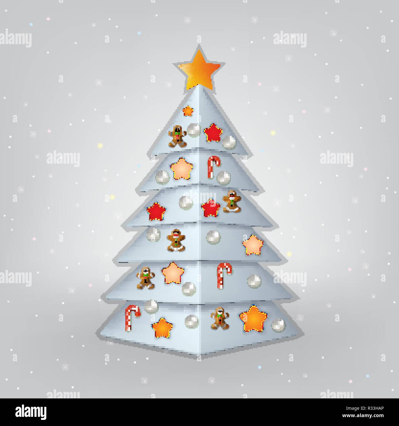 gray background with white Christmas tree and decorations Stock Vector ...