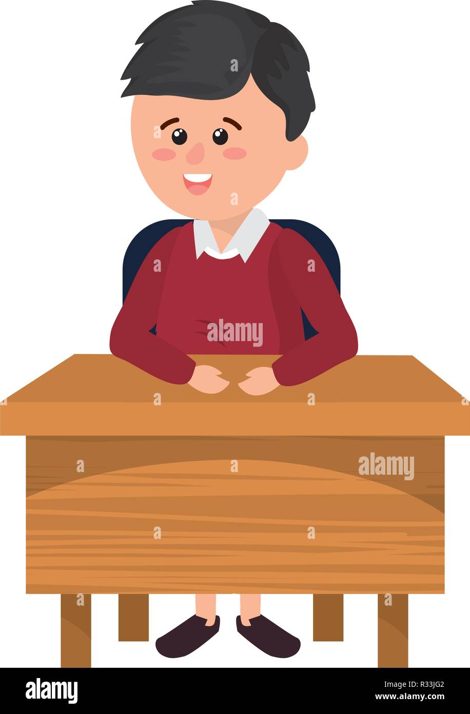 Elementary School Student Boy On The Desk Cartoon Vector