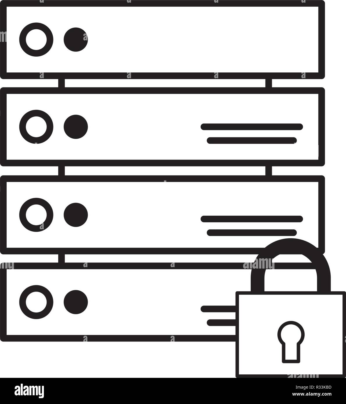 security padlock support with database storage servers cartoon vector ...