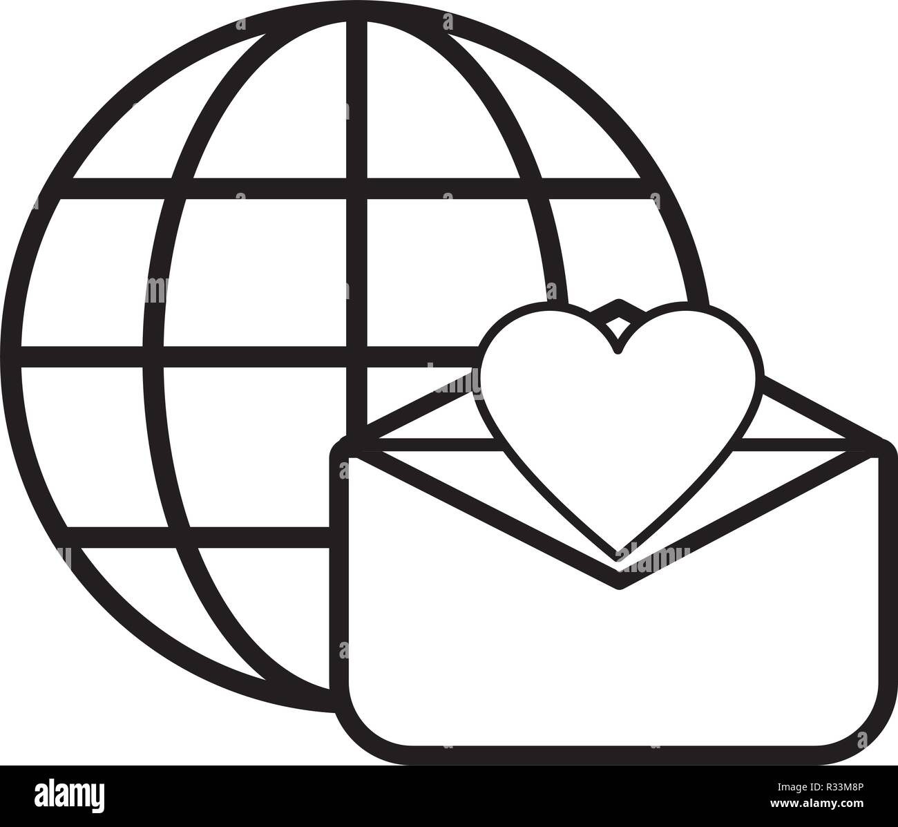 web earth globe icon with email and heart cartoon vector illustration ...