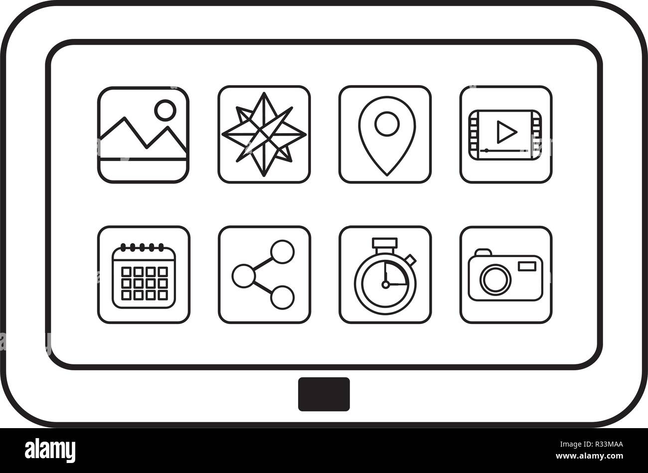 technology computer screen with apps cartoon vector illustration