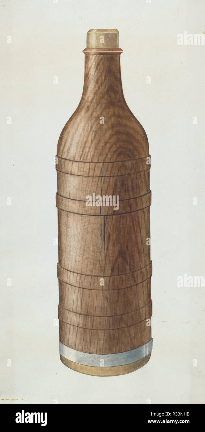 Wooden Wine Bottle Dated C 1938 Dimensions Overall 44 5 X 22 5 Cm 17 1 2 X 8 7 8 In Original Iad Object 13 3 4 High 3 3 4 In Diameter Medium Watercolor And Graphite
