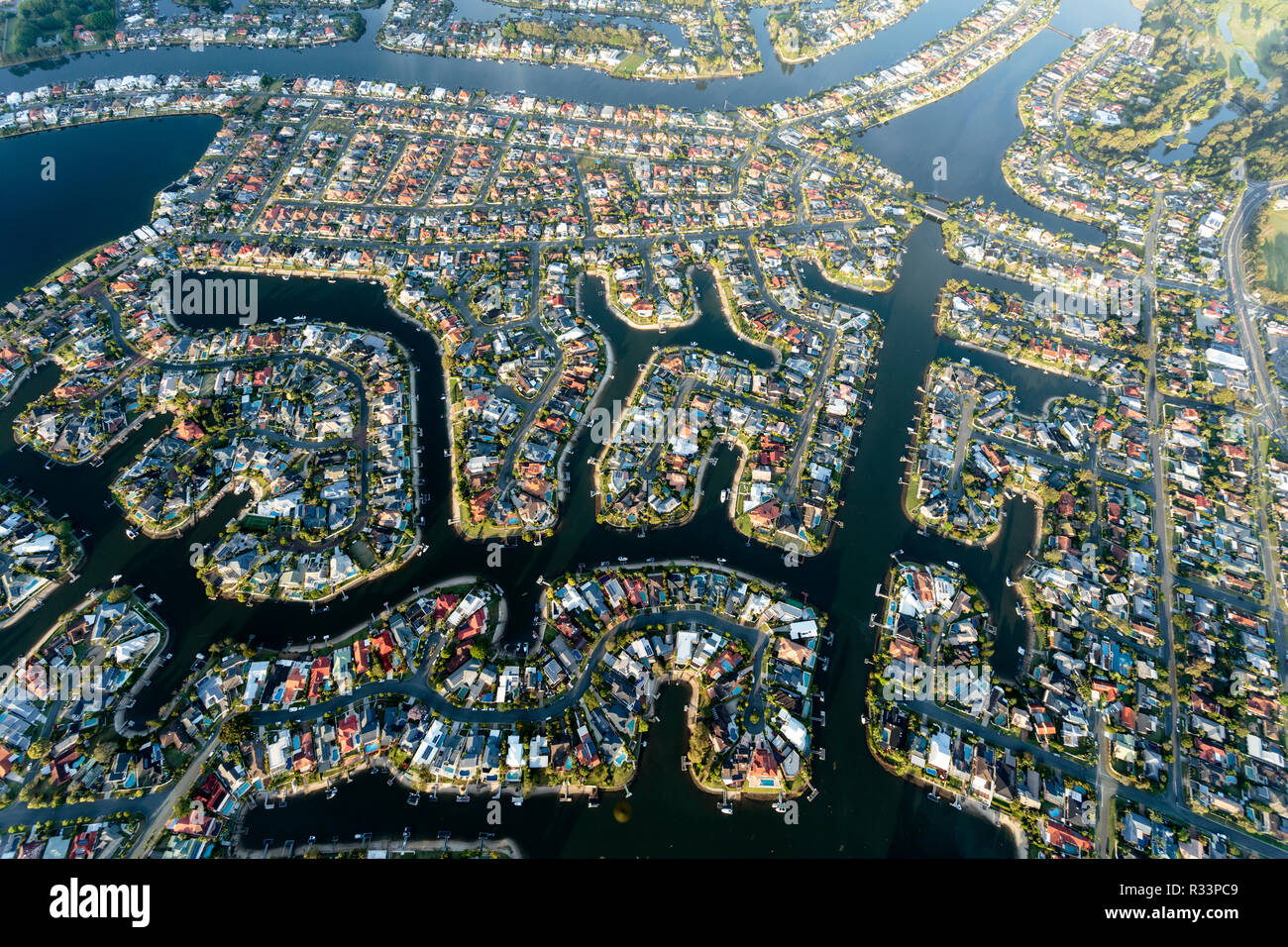 View of the most desirable location for living in Australia, the canals of the Gold Coast, Queensland, Australia Stock Photo