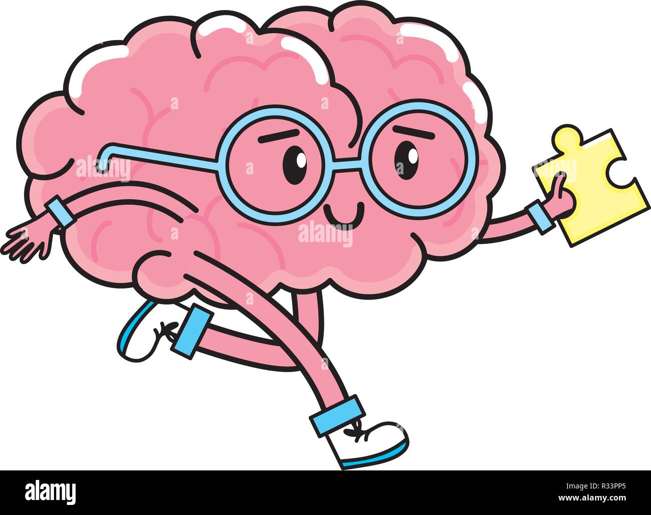 cute brain with puzzle and glasses cartoon vector illustration graphic  design Stock Vector Image & Art - Alamy