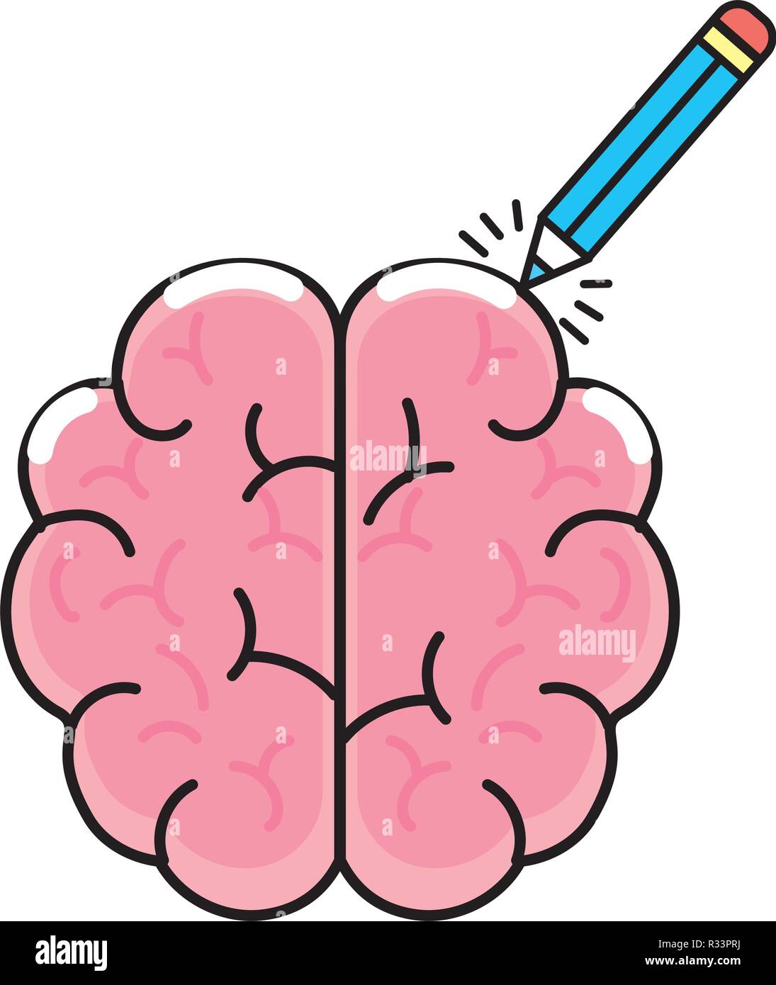 cute brain with pencil cartoon vector illustration graphic design Stock ...