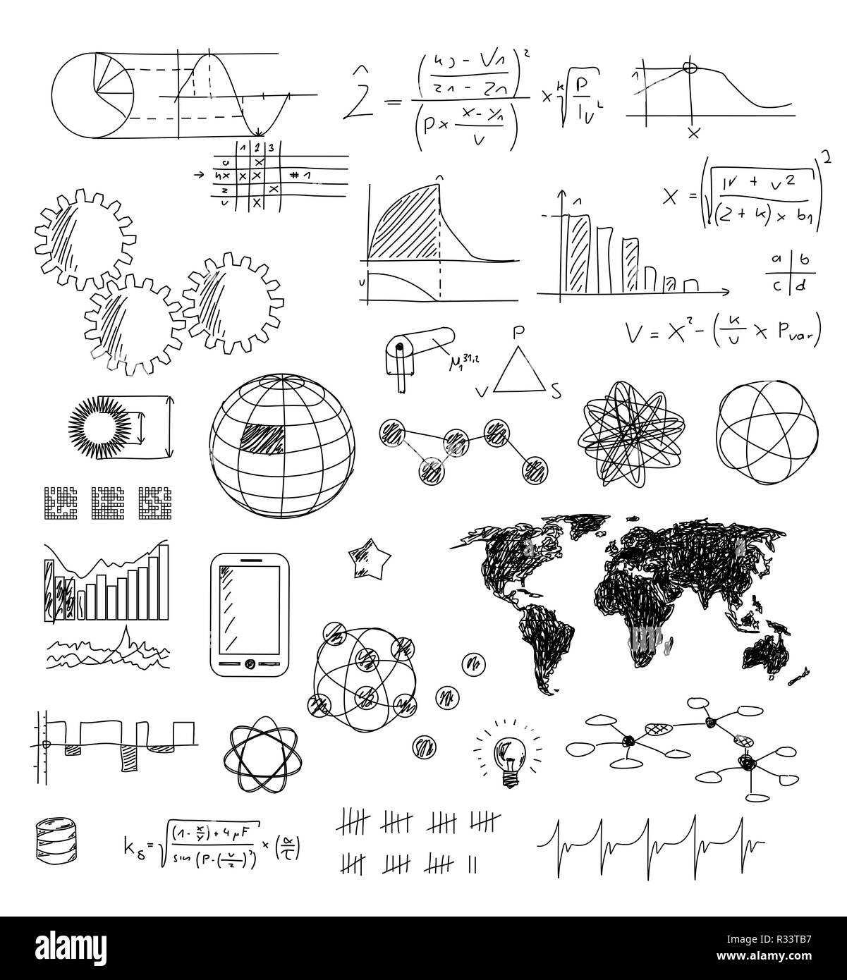 drawn elements - technology - ideas - solutions Stock Photo