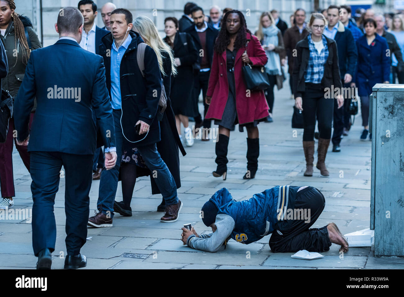 Man begging on the street, London, England, U.K. Stock Photo