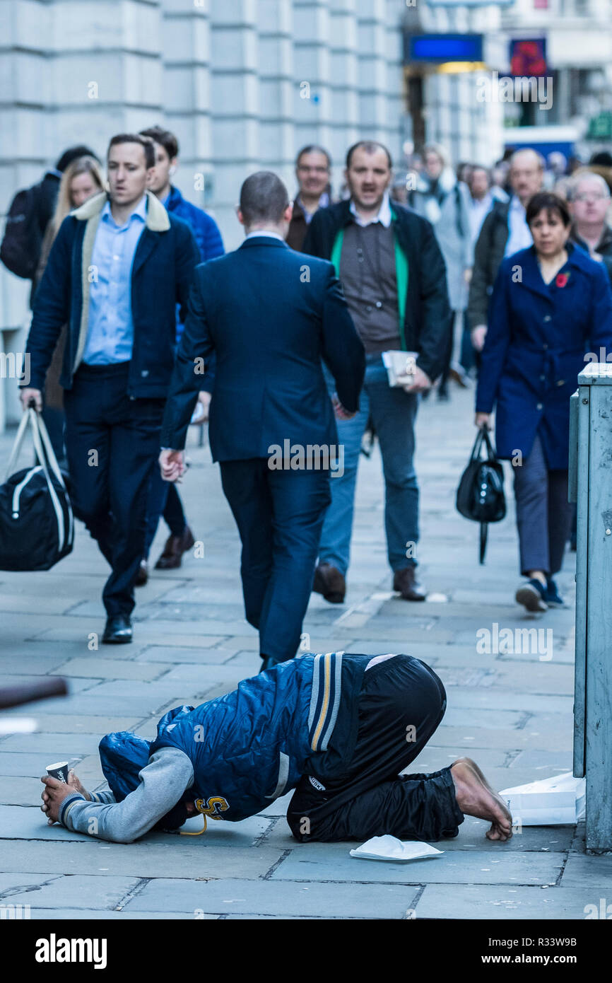 Man begging on the street, London, England, U.K. Stock Photo