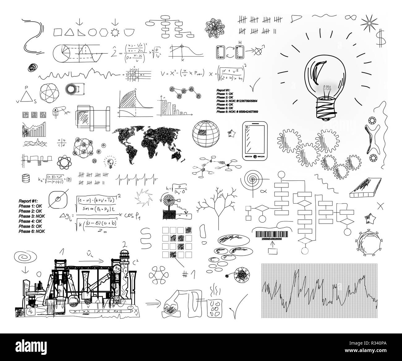 drawn solutions - sketches - ideas - technology Stock Photo