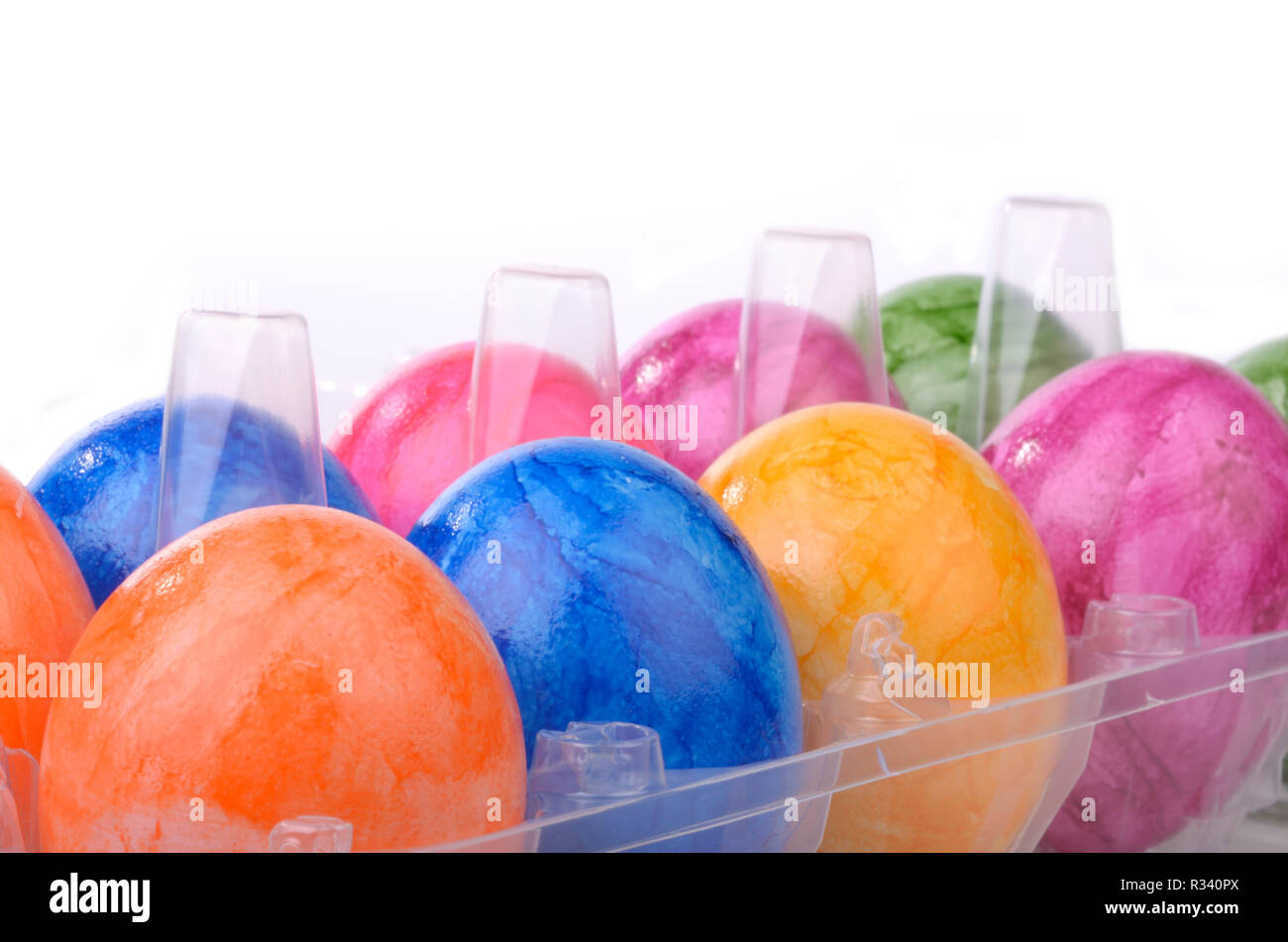 bunte eggs in packaging Stock Photo