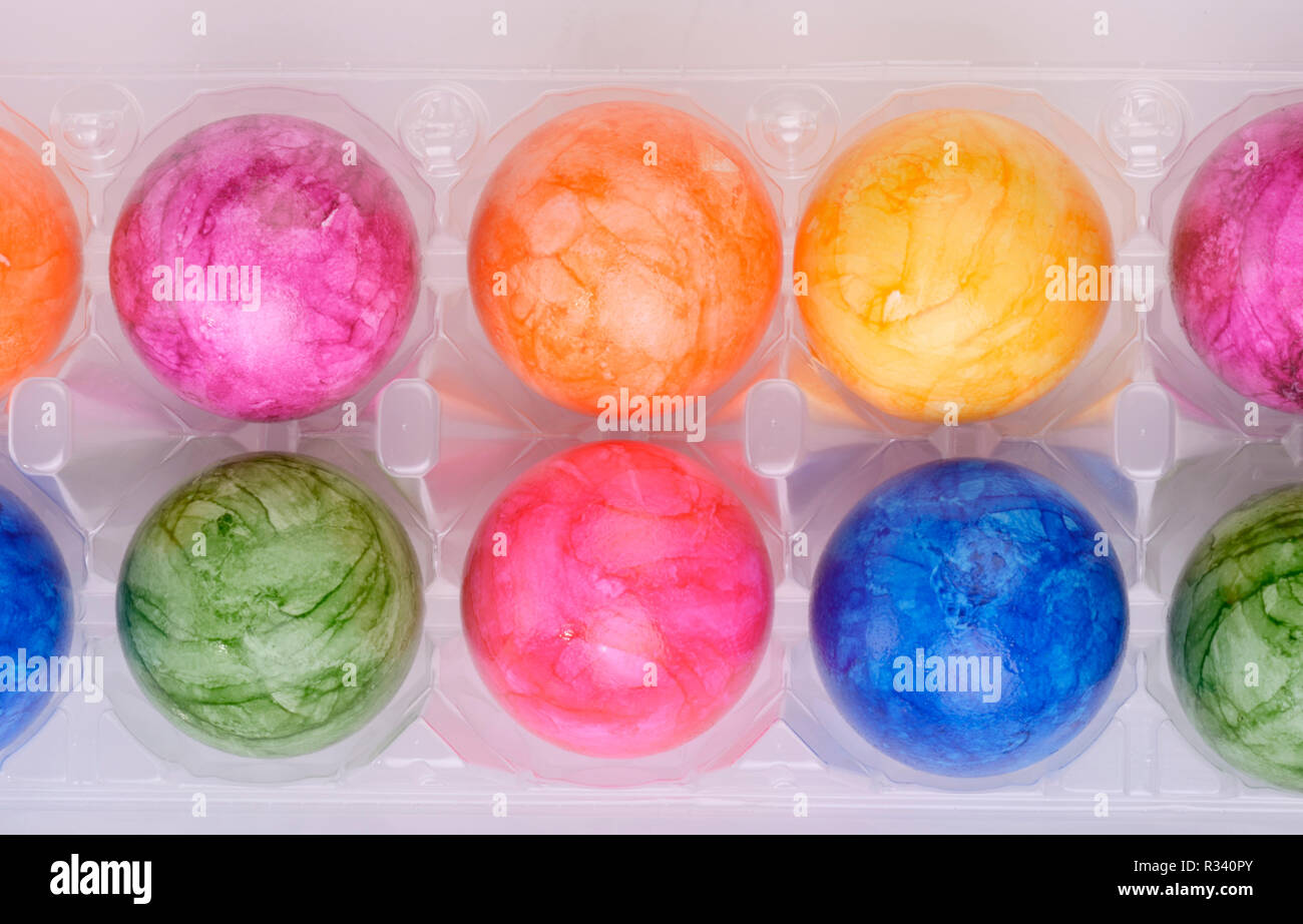 colorful easter eggs in packaging Stock Photo
