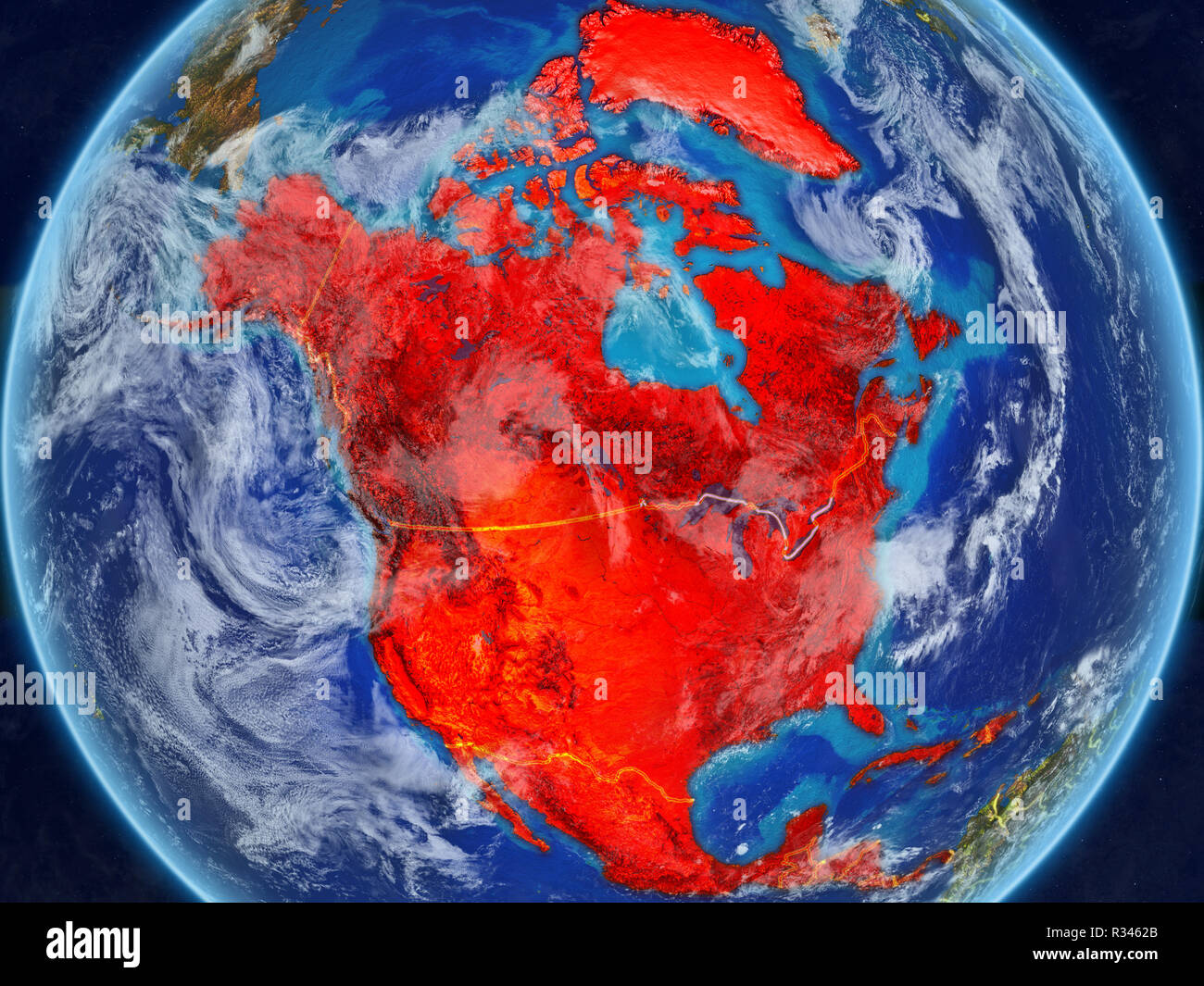 North America from space on model of planet Earth with country borders ...