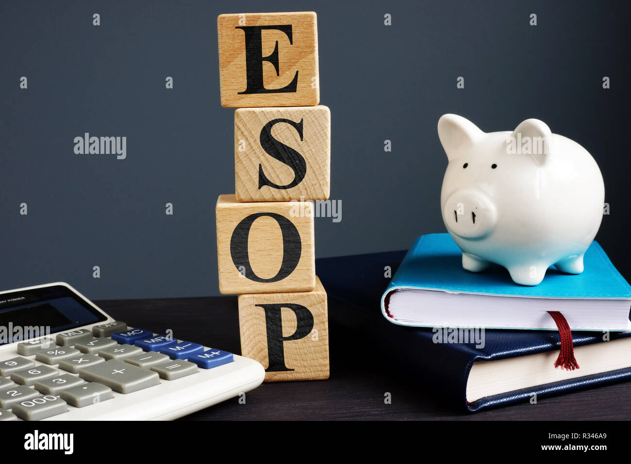 ESOP employee stock ownership plans. Cubes with letters. Stock Photo