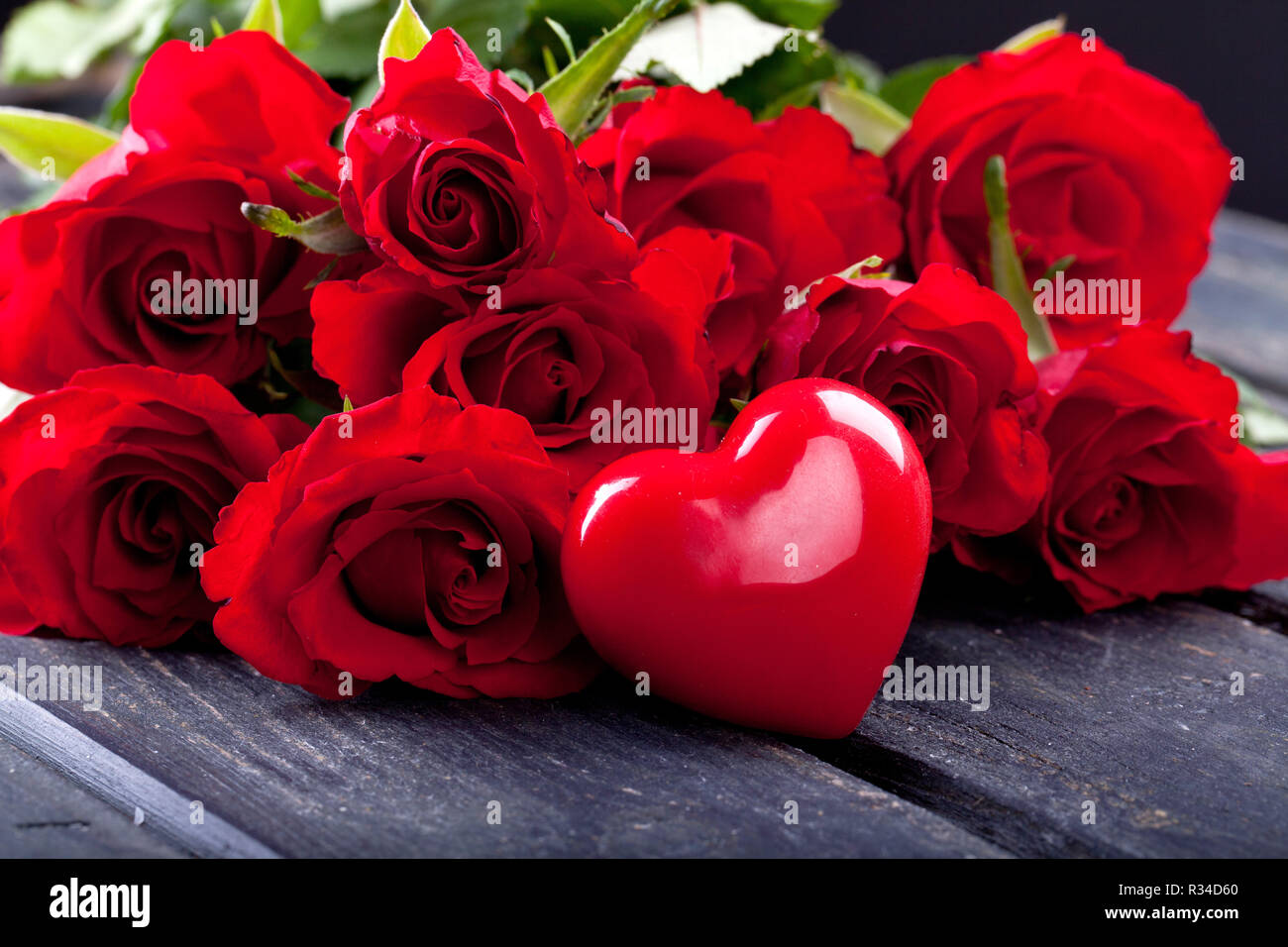 red hearts and red roses Stock Photo
