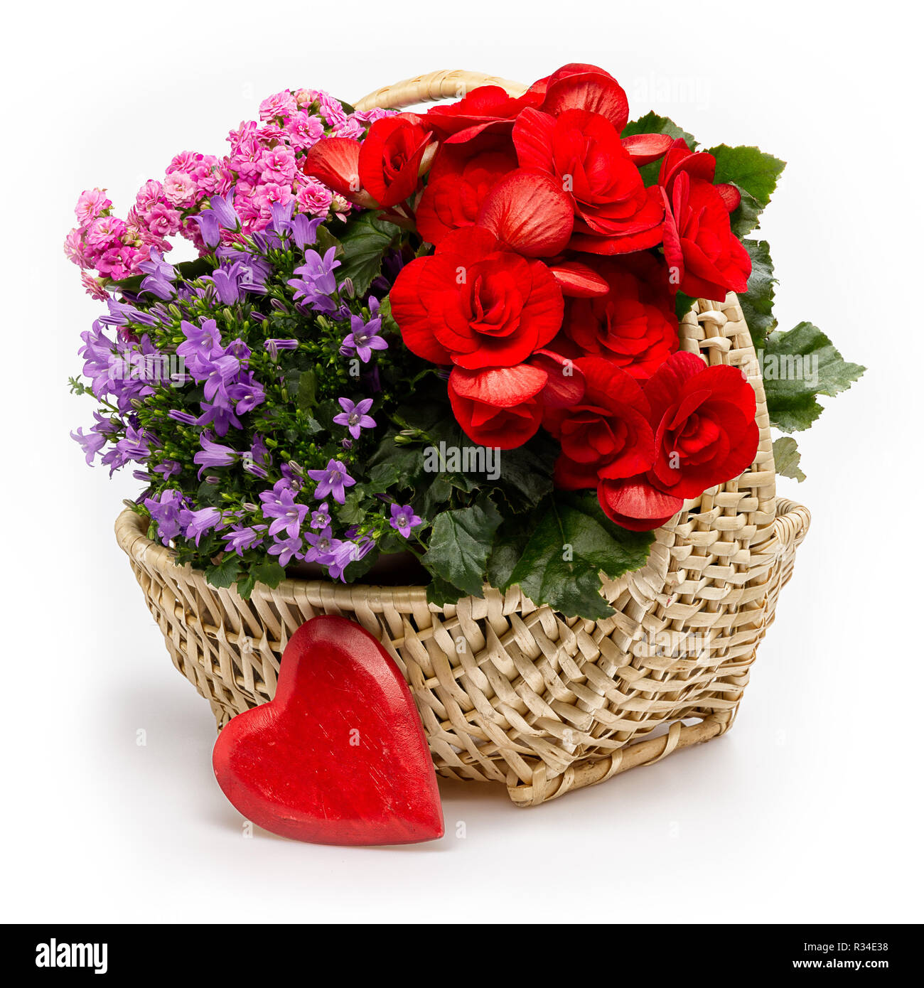 flower basket with heart Stock Photo