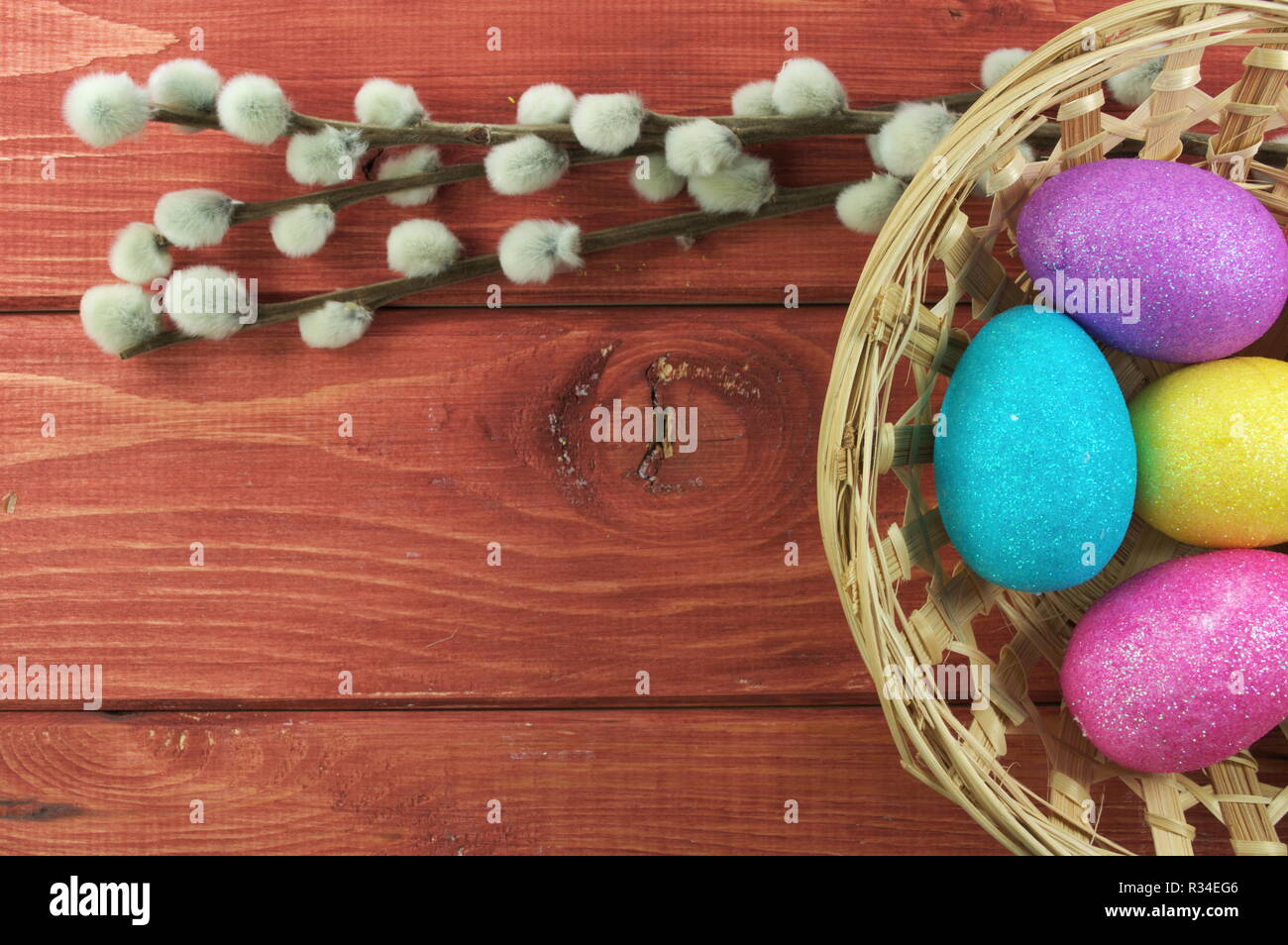 easter eggs in a basket Stock Photo