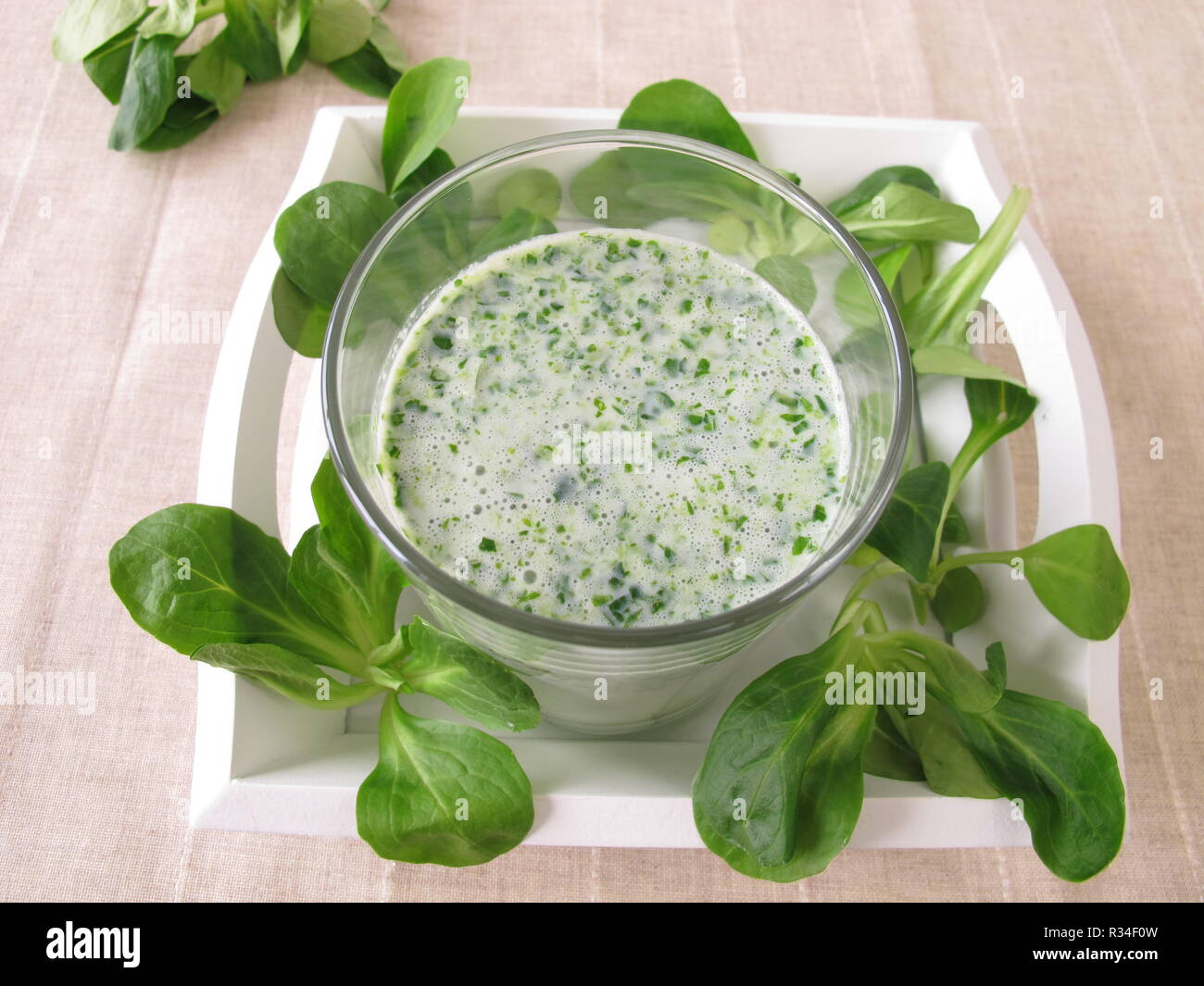 green smoothie with corn salad Stock Photo