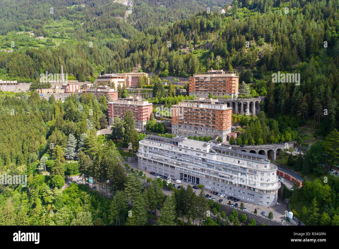 Morelli hospital, Sondalo, Province of Sondrio. Important hospital complex. Stock Photo