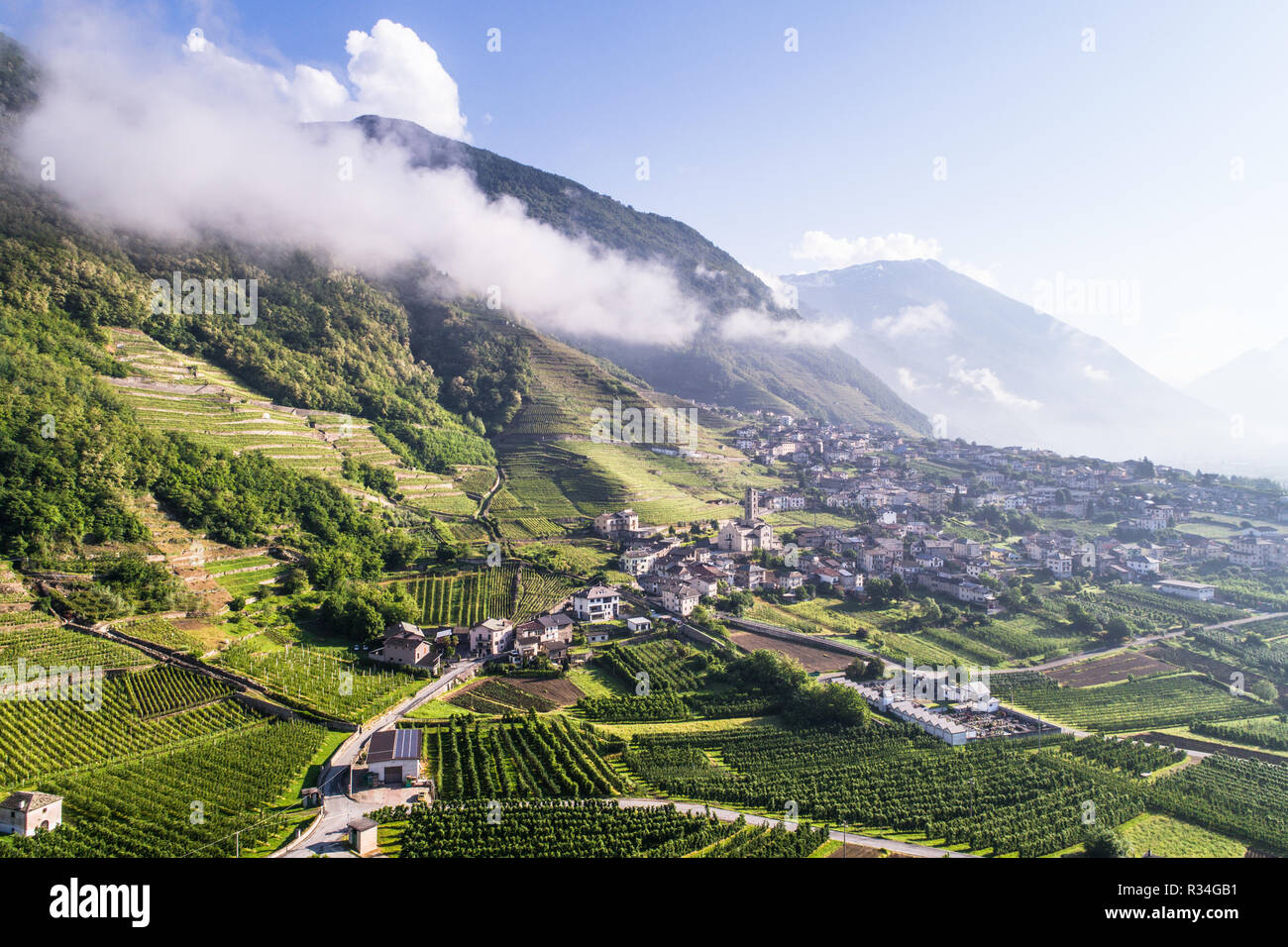 Village in Valtellina, mountain valley in the alps Stock Photo