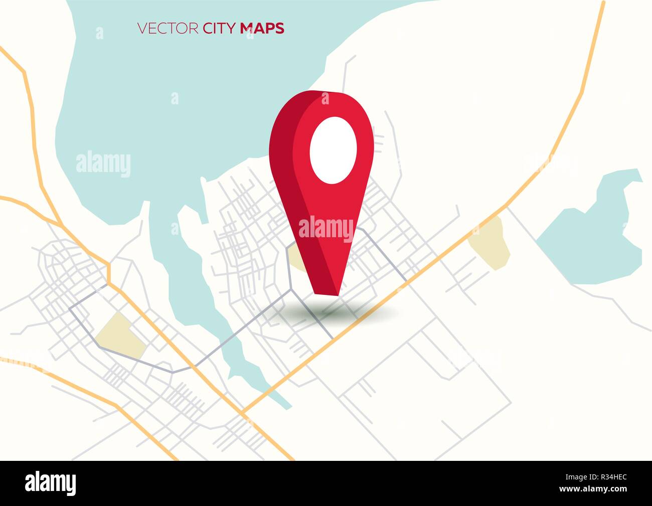 Vector city map with big red pointer Stock Vector