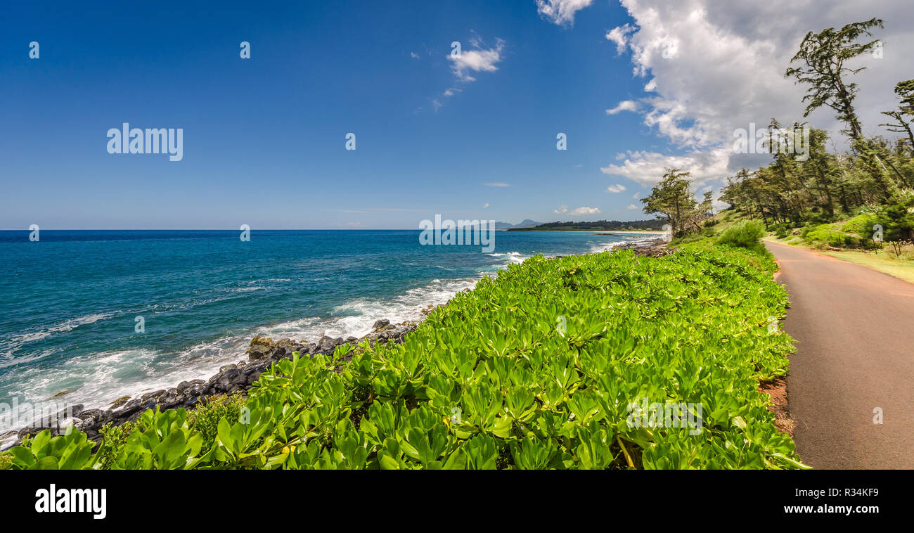 Bike trail along the beach in Kauai, Hawaii Stock Photo