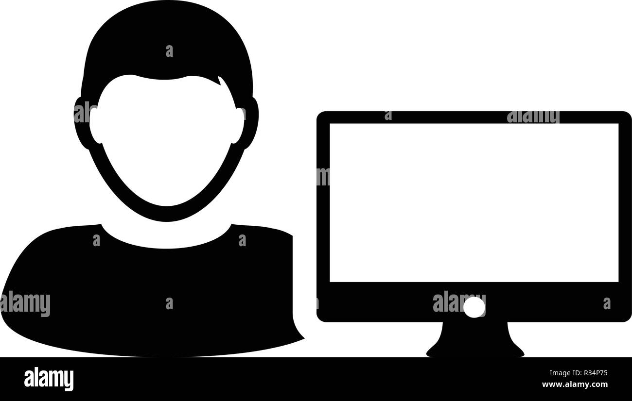 Computer icon vector male person user with computer monitor screen ...