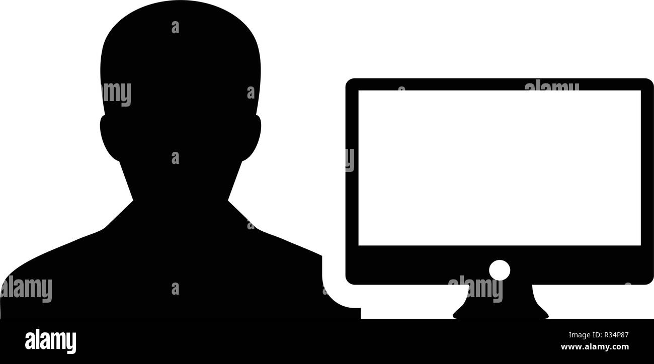 Worker icon vector male person user with computer monitor screen avatar ...