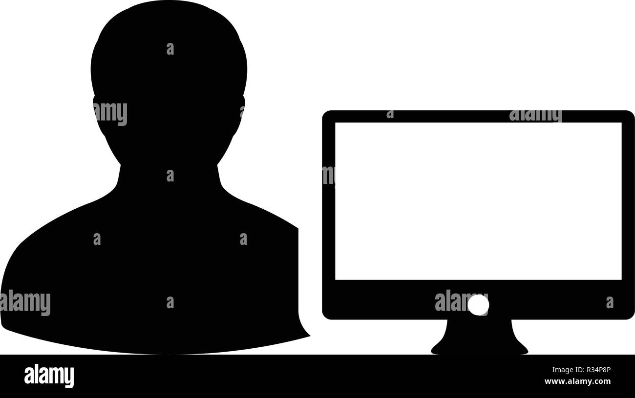 Coder icon vector male person user with computer monitor screen avatar ...