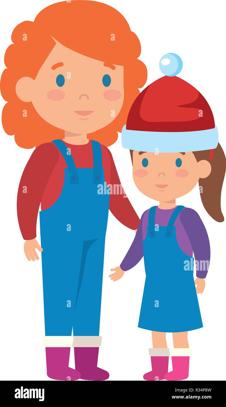 little kids with winter clothes vector illustration design Stock Vector ...
