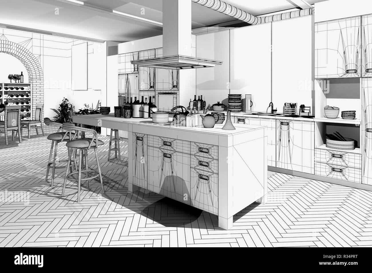 Home diningroom interior Black and White Stock Photos & Images - Alamy