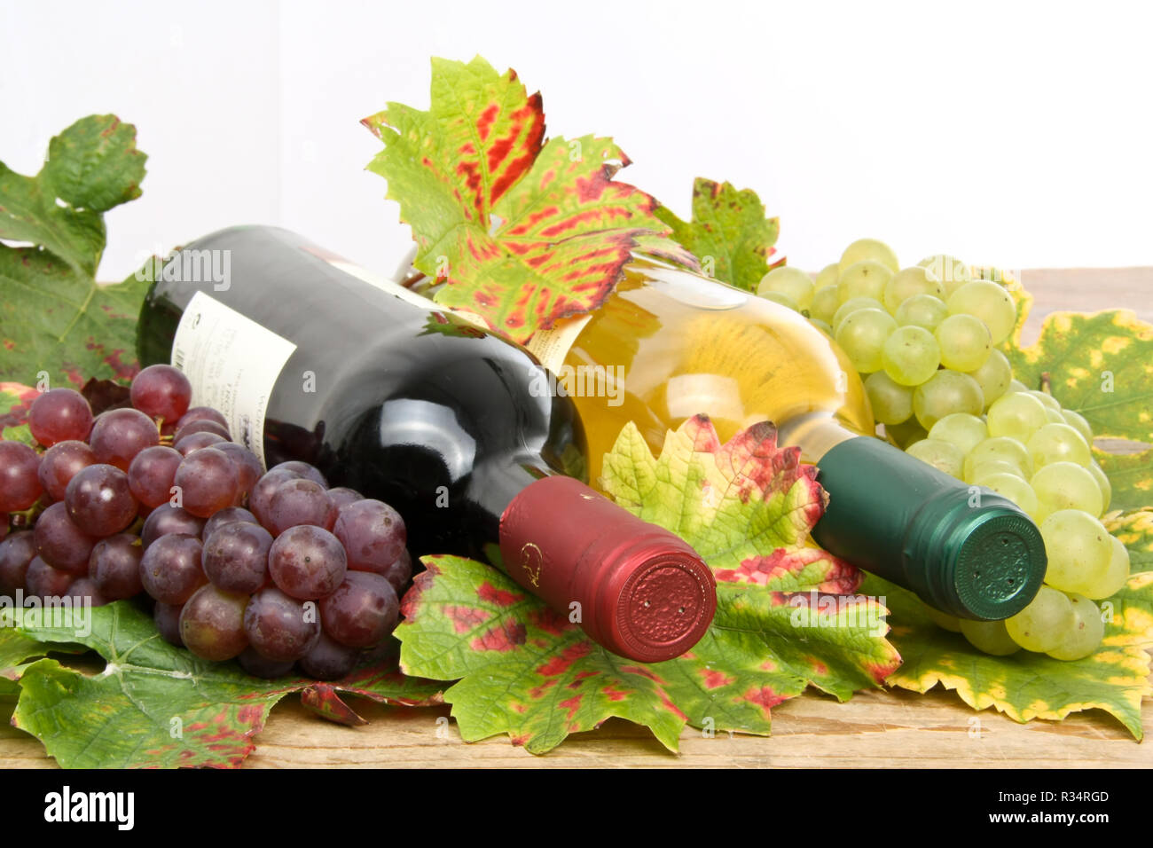 white and red wine,wine bottles Stock Photo